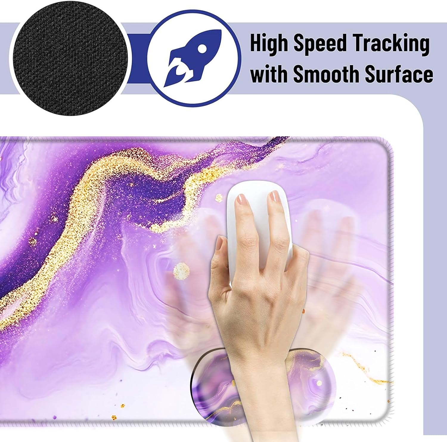 Large Mouse Pad and Keyboard Wrist Rest, Desk Pad for Keyboard and Mouse, 4-in-1 Large Gaming Mouse Pad with Wrist Support, Desk Mat for Home Office Study Game,Purple and Gold Marble