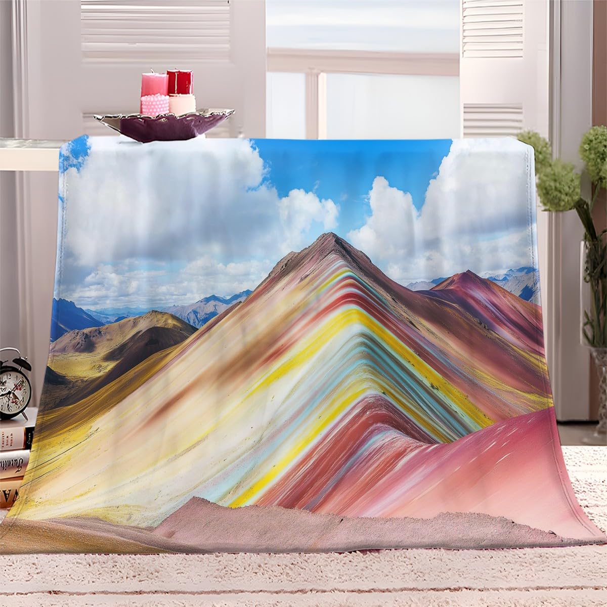 Générique Couverture Polaire 180x200 cm Andes Péruviennes Montagnes Arc Ciel Plaid Couverture Sherpa en Microfibre Douce, Couverture en Flanelle Chaude Et Confortable, 3D Jeté de Canapé