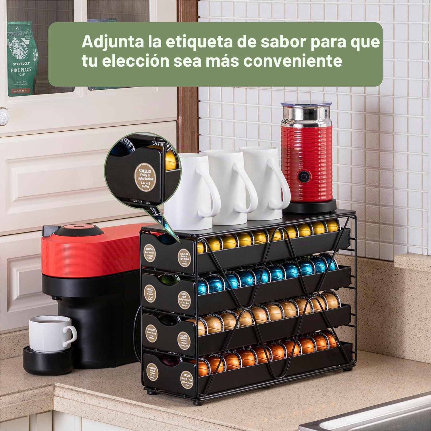 FlagShip Soporte para cápsulas Nespresso Vertuo (4 niveles (capacidad de 80 cápsulas)