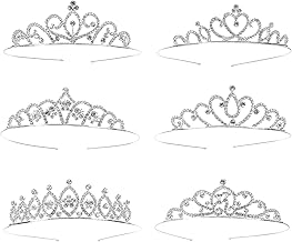 Hedume 6 Pack Princess Crystal Tiara Crown Headbands, Silver Metal Sparkly Glitter Rhinestone Hair Accessories, Girls Women Princess Crown Headbands for Birthday Party, Wedding, Prom, Pageant