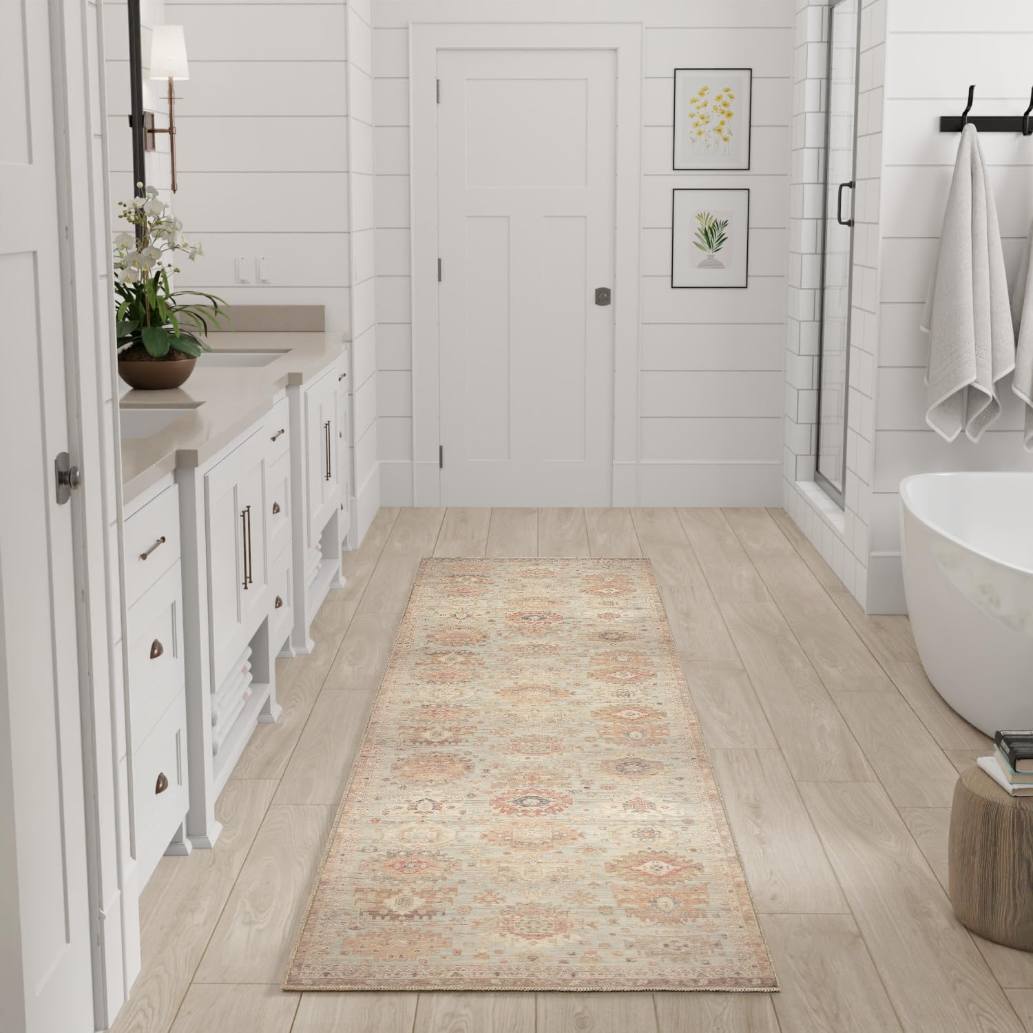 Nourison Home Vintage Washables Sage Multicolor 2'2" x 8' Area Rug - Easy Clean, Non Shedding, Bed Room, Living Room, Dining Room, Kitchen (8' Runner)