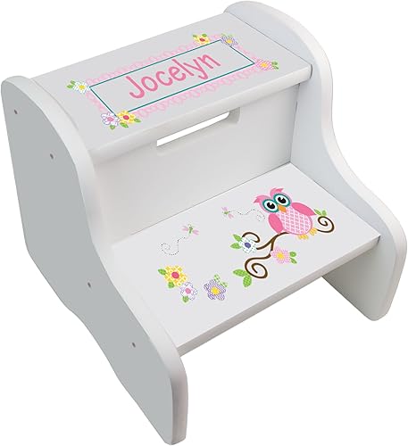 Taburete de dos pasos personalizado búho - Blanco