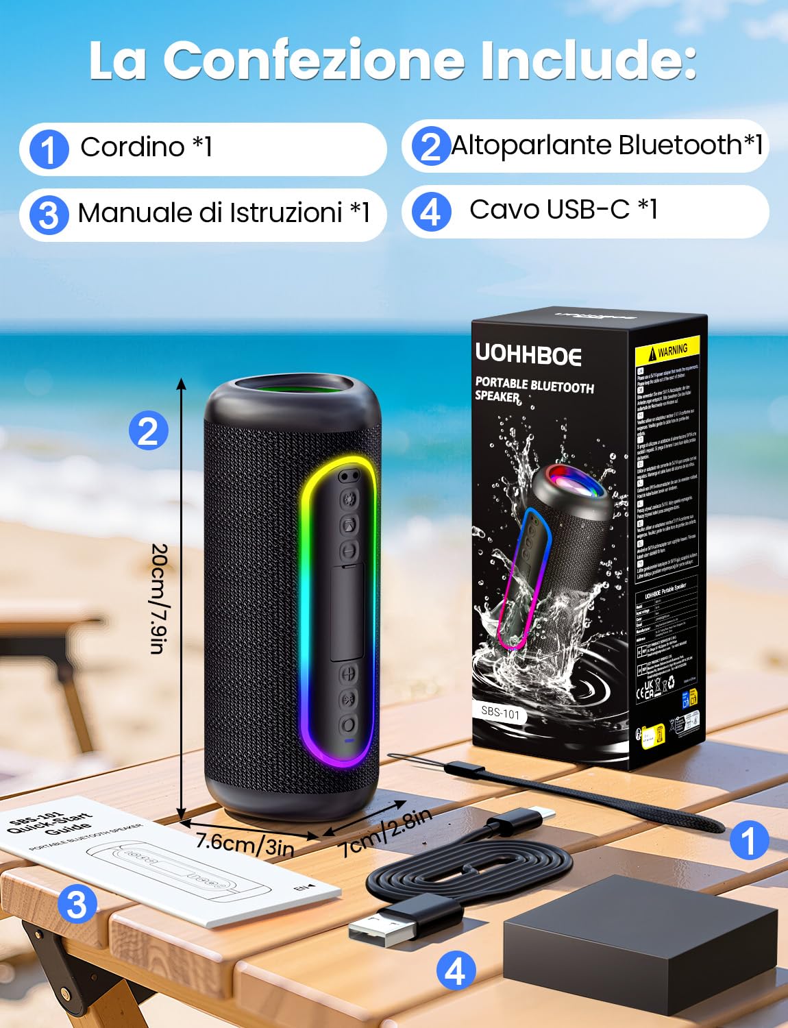 UOHHBOE Cassa Bluetooth 30W Portatile Altoparlante IPX5 Supporta Schede TF | 30 Ore Batteria Lunga Durata, Suono Potente 30w, Tws Stereo, Connessione Stabile per Musica Indoor e Outdoor
