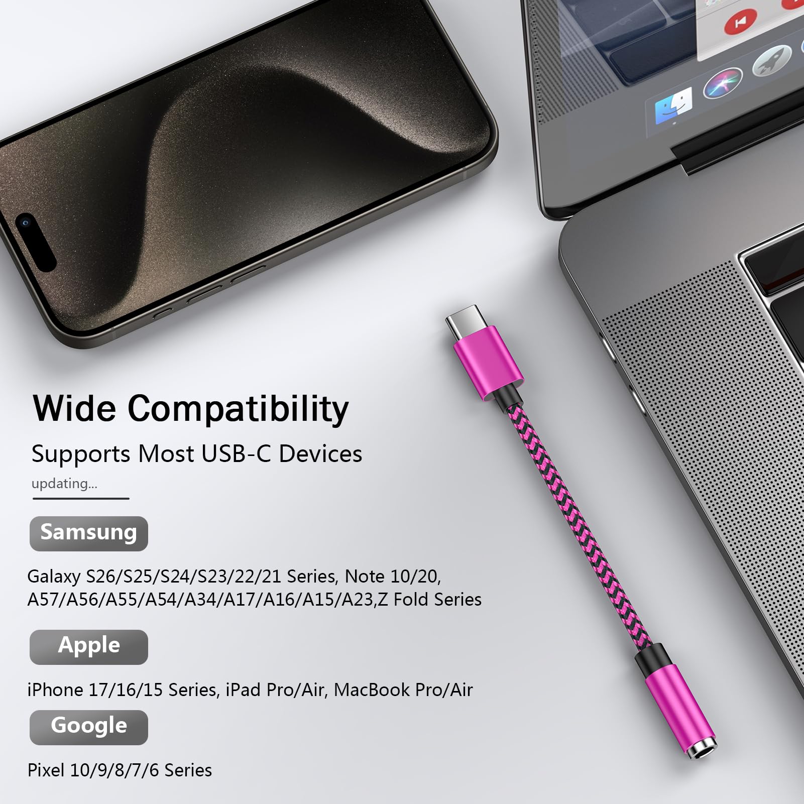 Adattatore da USB di tipo C a jack Aux per cuffie femmina da 3,5 mm per iPhone 16 Pro Max/16e/16 Pro/16 Plus/16/15, adattatore per cuffie USB-C Dongle per iPad 2025/iPad Pro 11", iPad mini7/Air 5