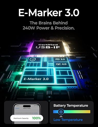 Vista 42 de LISEN Cable USB C a USB C de carga rápida de 240 W tipo C, cable de carga rápida tipo C, cables de seguridad de computadora para iPhone 17 16 iPad