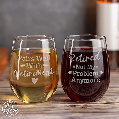 Miniatura 8 de Regalos de jubilación para mujeres – Juego de 2 copas de vino sin tallo de 17 onzas – Divertidos regalos de copa de vino jubilados – Regalos de
