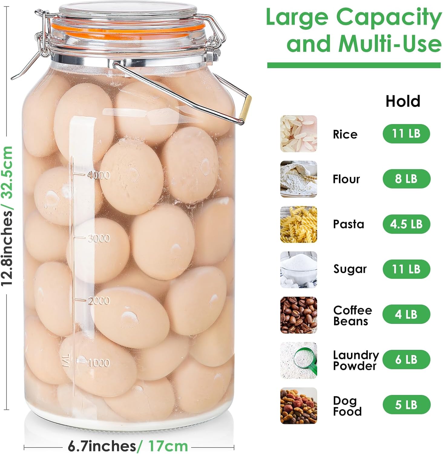1.5 Gallon Glass Storage Jar with Lid, Wide Mouth Container with Handle