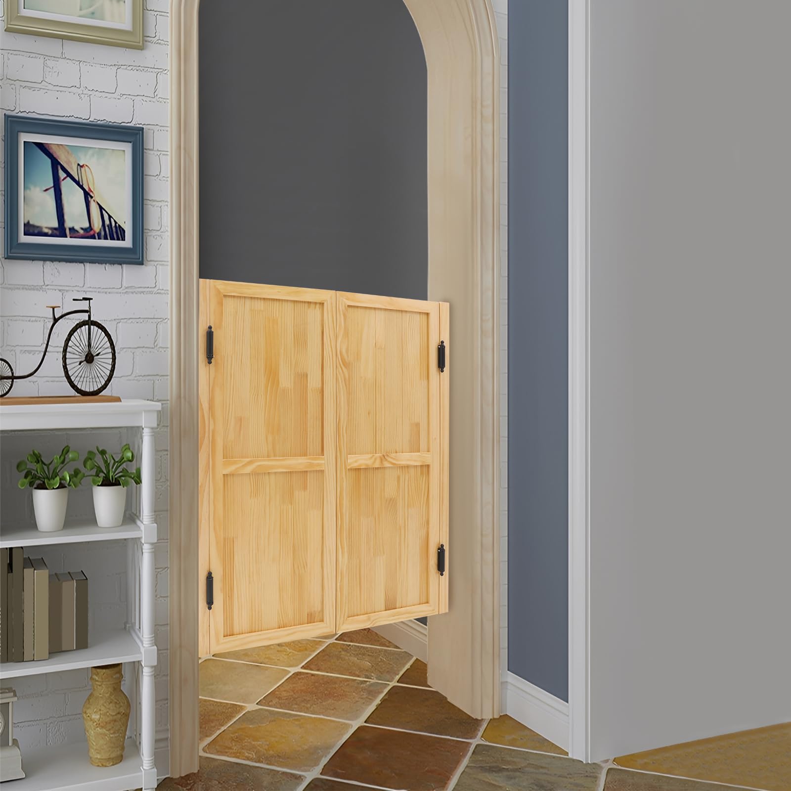 Set completo per porte saloon (L/R coppia + cerniere a pendente), griglia di protezione per porte basculanti, divisorio, porta basculante, 81 x 107 cm, apertura bidirezionale, funzione di chiusura