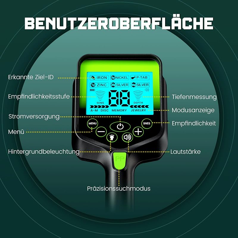 OKESAM Professzionális Fémkereső Felnőtteknek és Gyerekeknek - Vízálló Aranykereső LCD Kijelzővel, 10 Hüvelykes Tekerccsel, 2000 mAh Akkumul