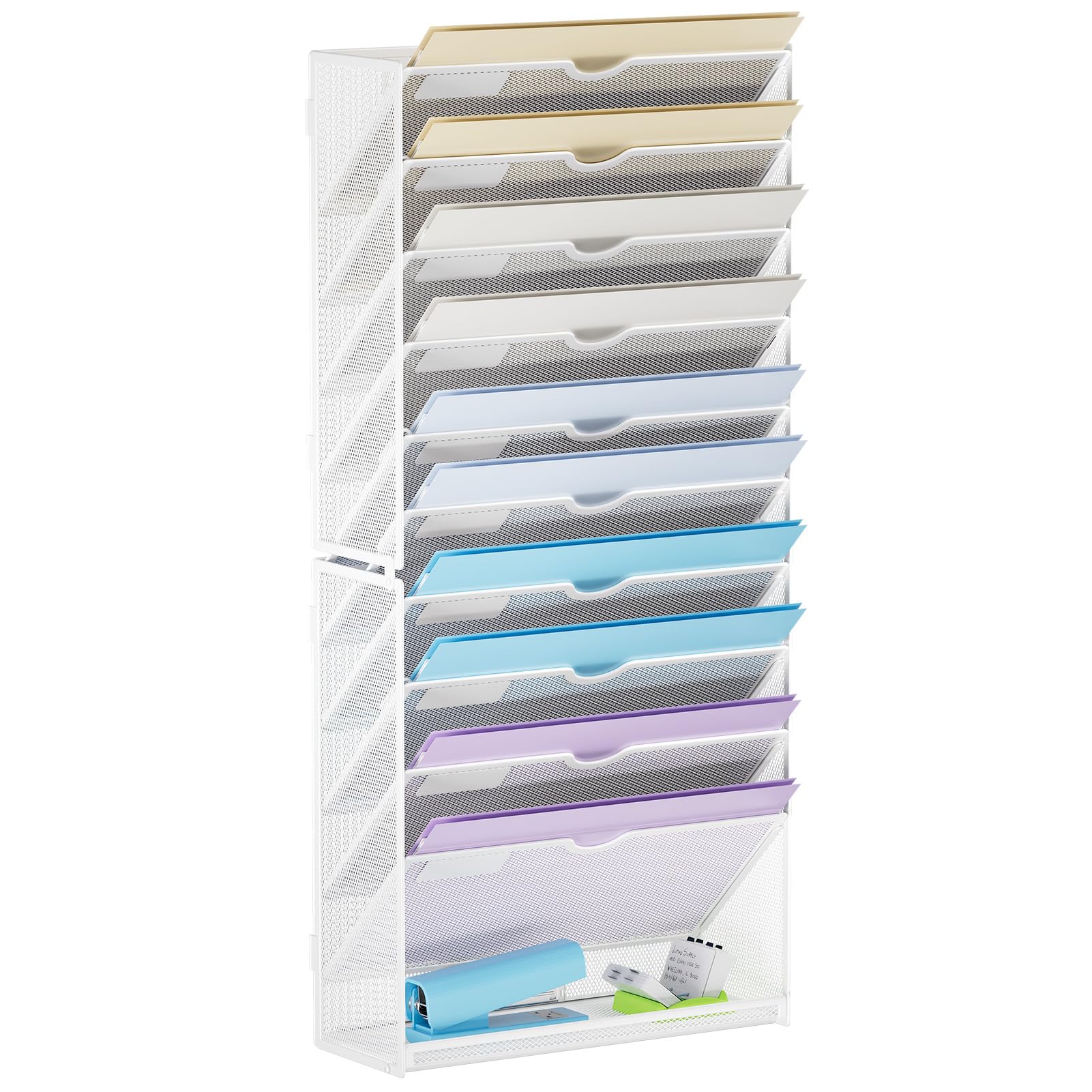 Marbrasse Wall File Holder 11-Tier Hanging Wall File Organizer, for Papers, Files Clipboard & Magazine Organizer, Wall Mount File Holder Great for