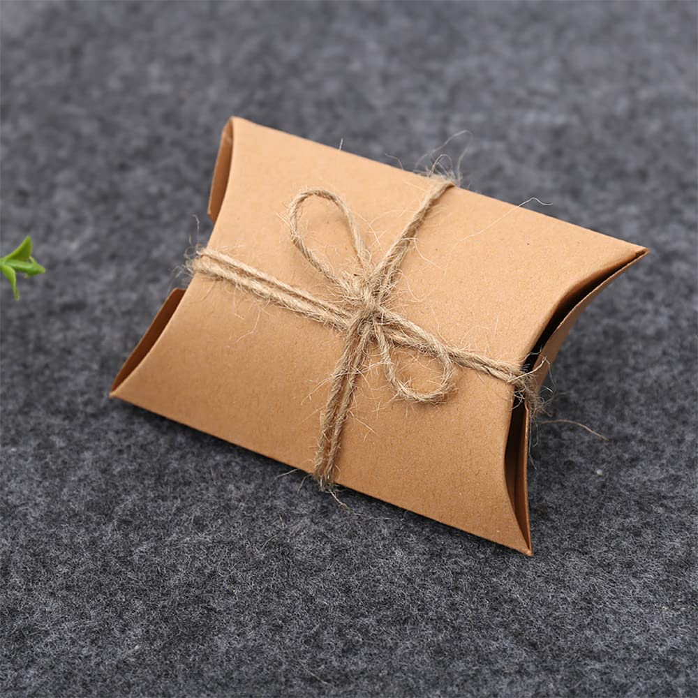 100 Boîtes Cadeaux Oreiller Vintage Kraft Marron – Petites Boîtes Mariage Noël Anniversaire Avec Ficelle Chanvre – Idéal Bonbons Bijoux