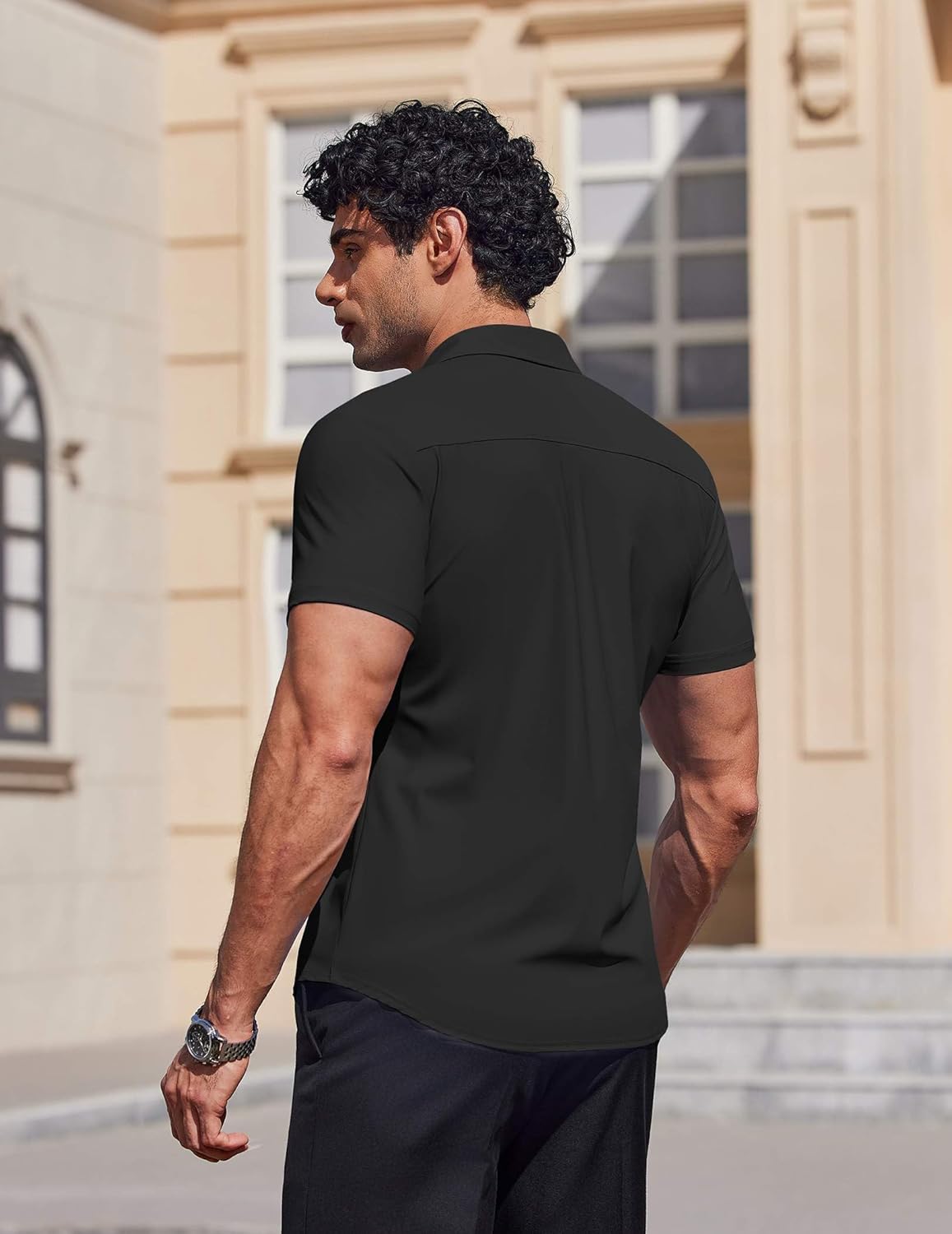 COOFANDY Mens Muscle Fit Dress Shirts Stretch Wrinkle Free Short Sleeve Button Down Shirt Casual Solid Untucked Shirt - Image 5