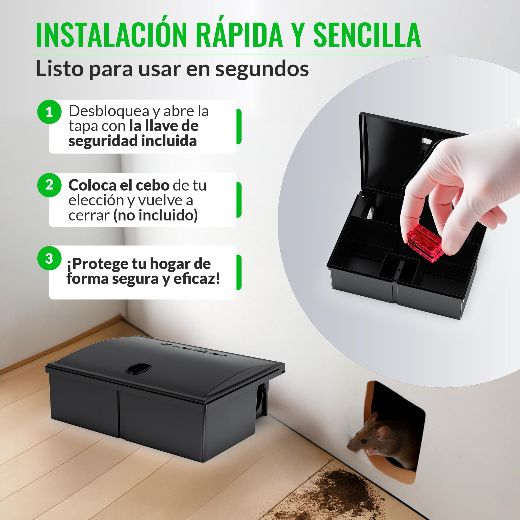 Mice&Co Portacebos para Ratones con Llave - Estación de Cebo para Pequeños Roedores - Trampa Ratones Profesional Caja para Cebo Veneno | Pack 4 Unidades