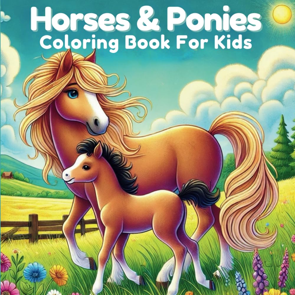 Horses and Ponies Coloring Book For Kids: 52 Fun illustrations For Kids Age 6-12