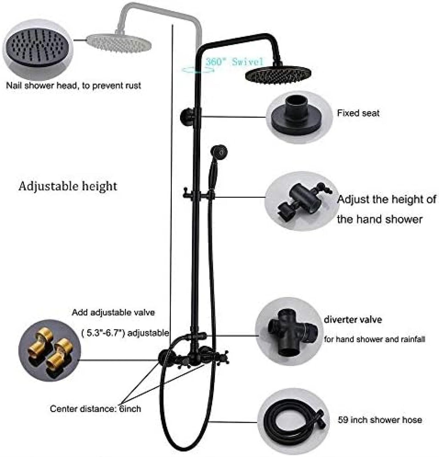 Sistema Doccia Set Doccia Nero a 3 funzioni Doccia a Pioggia con soffione Doccia Doccetta Asta Regolabile Pannello Doccia Colonna Doccia Rubinetto Doccia