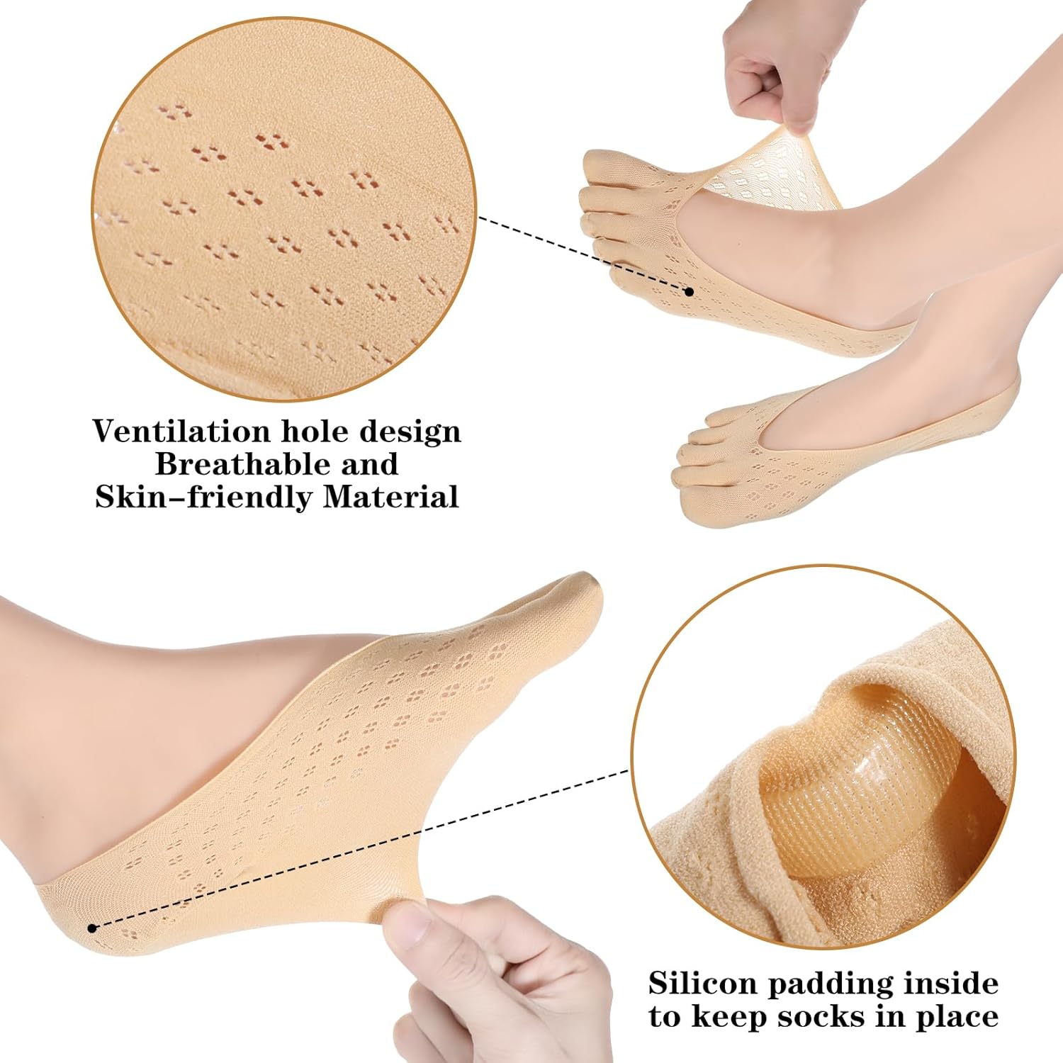 6 Pair Bunion Toe Alignment Relief Socks Orthopedic Compression Full Toe Sock No Show Low Cut Liner Five Finger Socks - Image 2