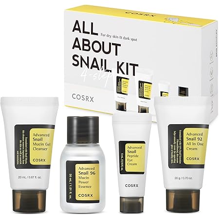 COSRX All About Snail Korean Skincare | TSA Approved Travel Size, Gift Set |Cleanser, Essence, Cream, Eye-cream | Snail Mucin for Repairing, Recovering, Rejuvenating