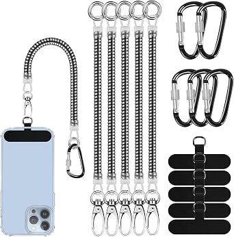 5 Pack Phone Lanyard with 5 Patch and 5 Carabiner, Universal Cell Phone Safety Strap Compatible with Most Phones