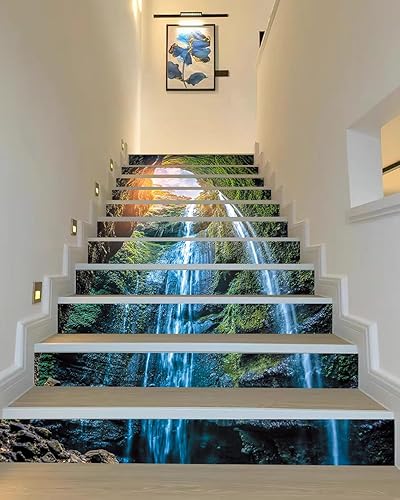 Miniatura 2 de artfanke 13 piezas de adhesivos 3D de selva y cascada para escaleras, autoadhesivos, para peldaños de escaleras, adhesivos para escaleras para