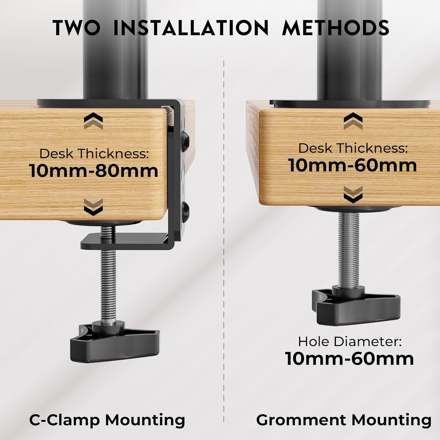 BONTEC Vertical Dual Monitor Desk Mount, Supports 13-34 Inch Screens, Full Motion Adjustability, VESA 75x75/100x100mm, Up to 22lbs per Arm, C Clamp and Grommet Mounting Options, Cable Management
