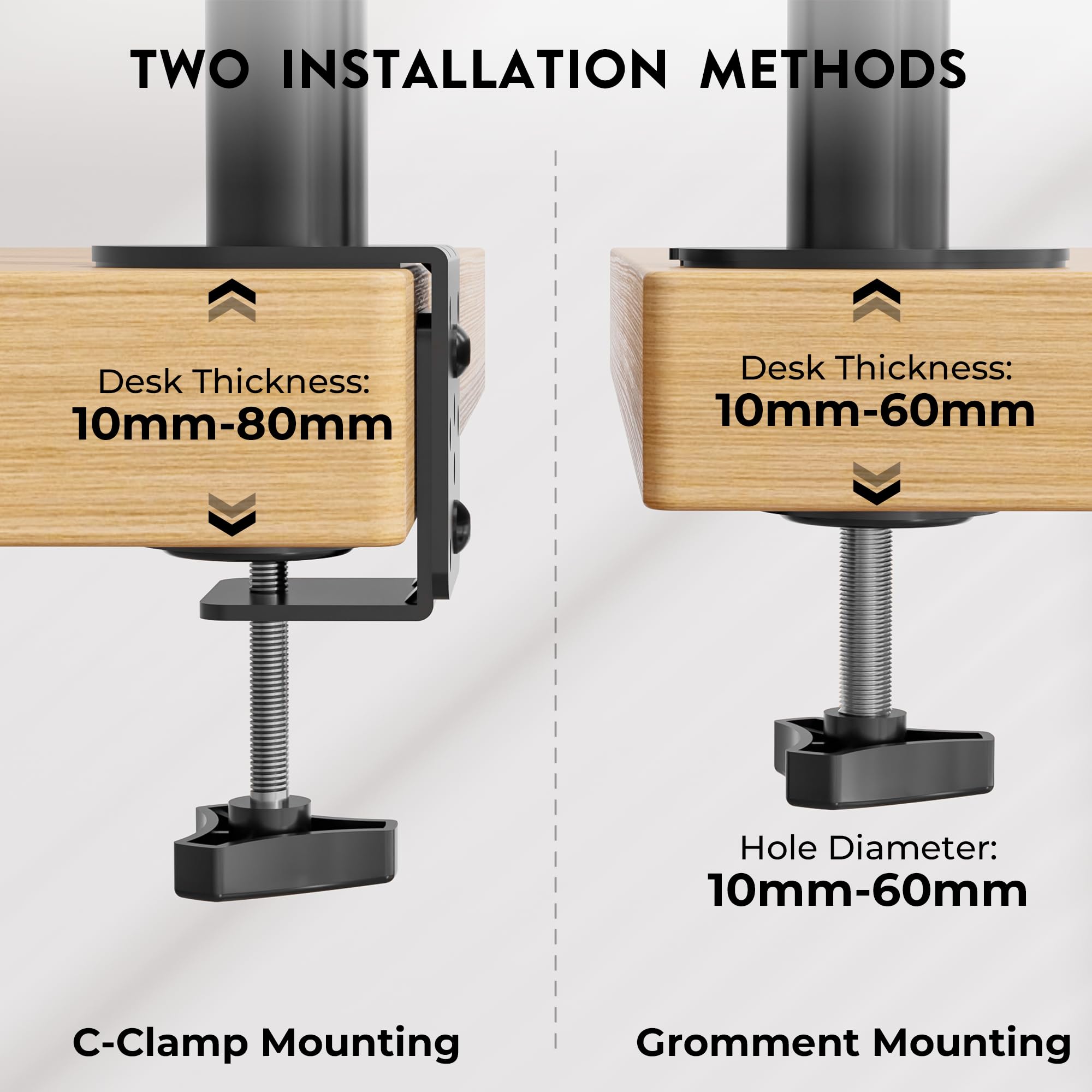 BONTEC Support Ecran PC Double Vertical pour 2 Moniteurs 13-34 Pouces, Bras Articule VESA 75x75/100x100mm, 10kg, Rotation 360, Inclinaison ±15°, Pince en C