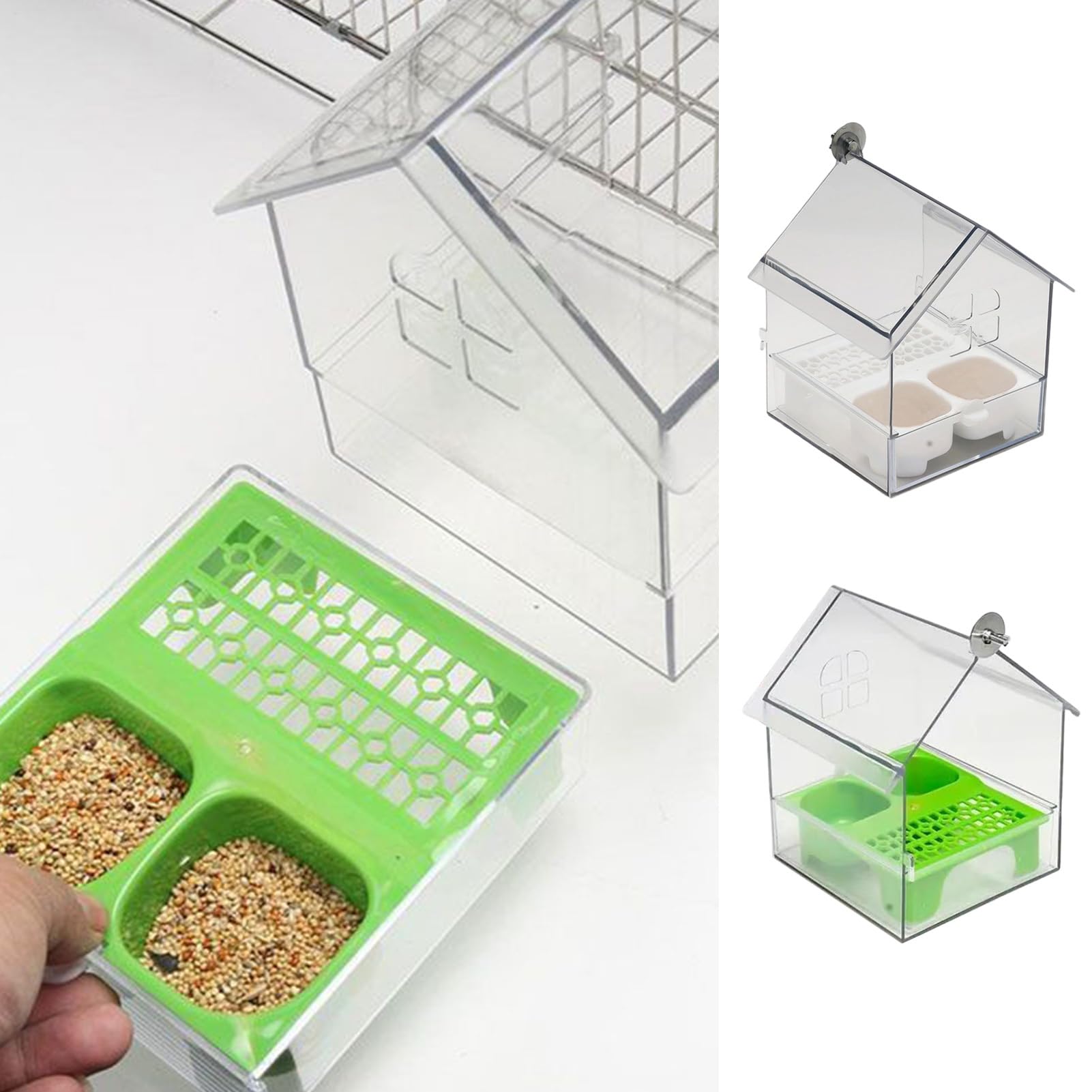 Sittichbadewanne für Käfig - 2 Stück Auszug Papageiens Vogelkäfig Futterspender | Hängende Vogelbadewanne mit Schublade | Sittich-Badetränke | Dekorative Klar Vogeldusche für Finken & Unzertrennliche