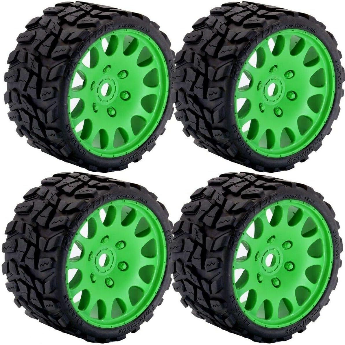Raptor Belted RC Tires/Wheels 17mm Hex Sport Compound Fits Arrma Trucks (Green)