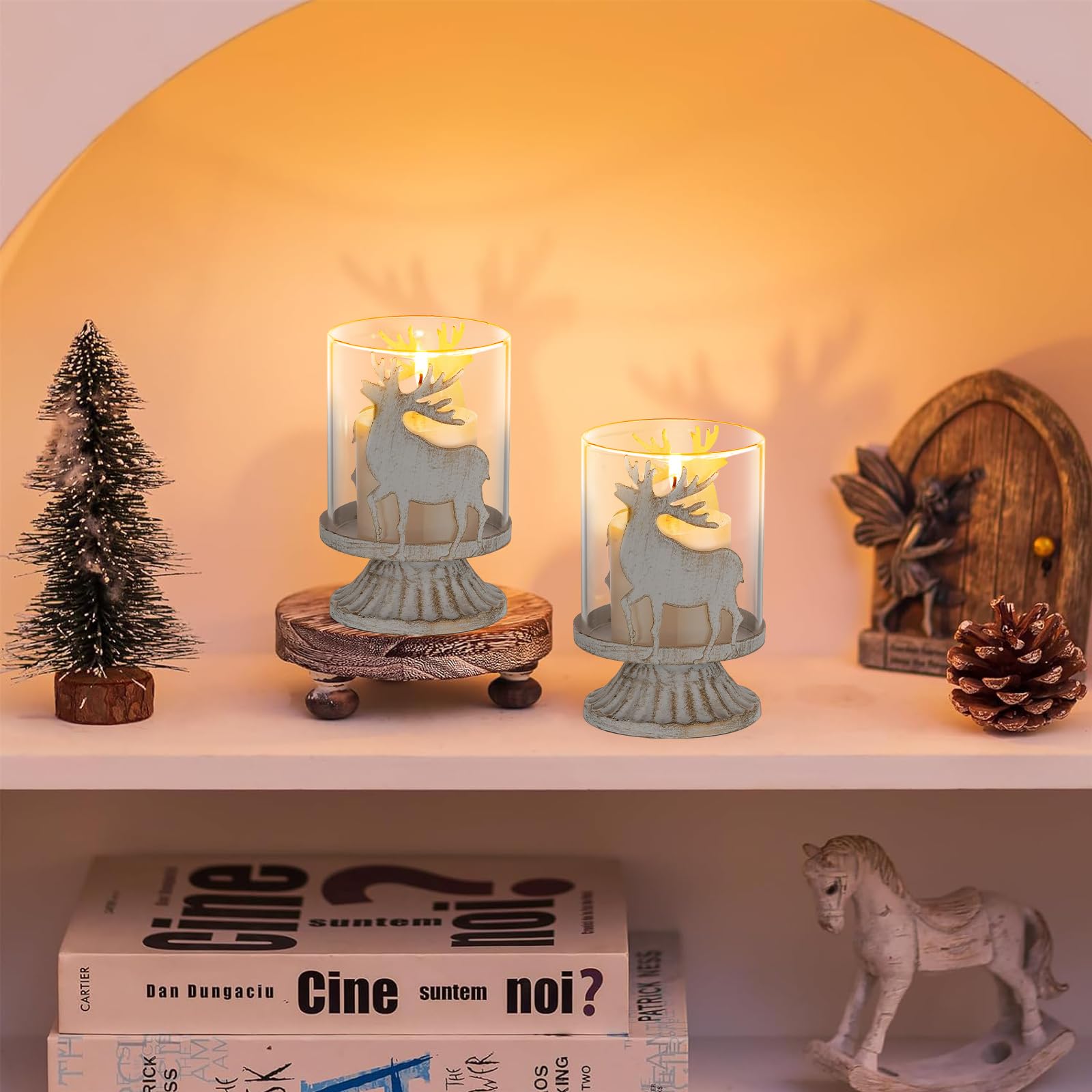 Juego de 2 candelabros de Metal Blanco para Velas, Candelabros para Velas para Decoración de Chimenea de Manto de Mesa Navideña, Blanco