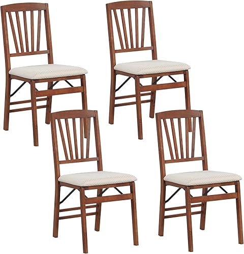 GOFLAME Juego de 4 sillas plegables de comedor, sillas plegables con asiento acolchado y respaldo alto, sillas de comedor de madera, paquete de 4