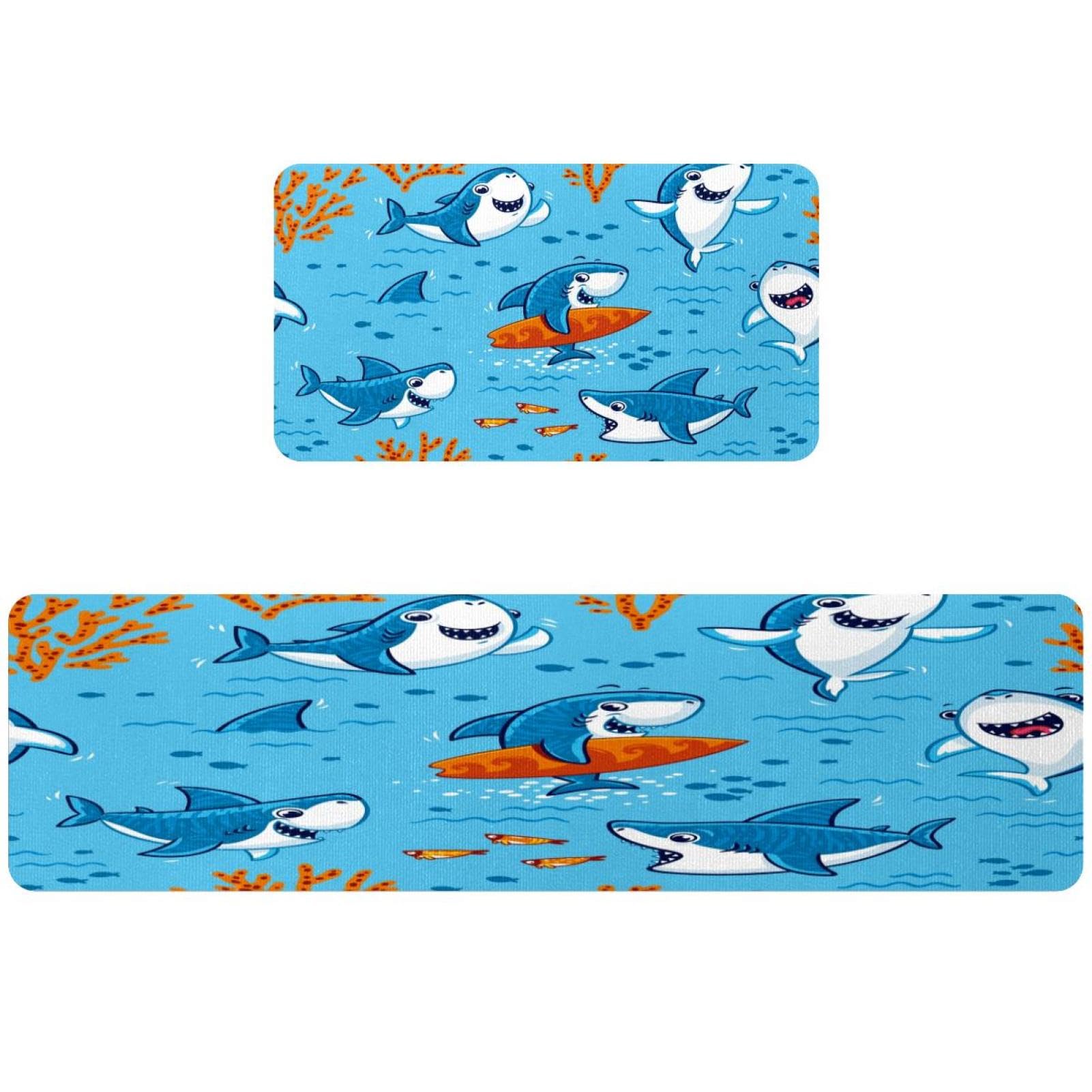 Tapis de cuisine requins en lot de 2 lavables et antidérapants couleur corail pour couloir