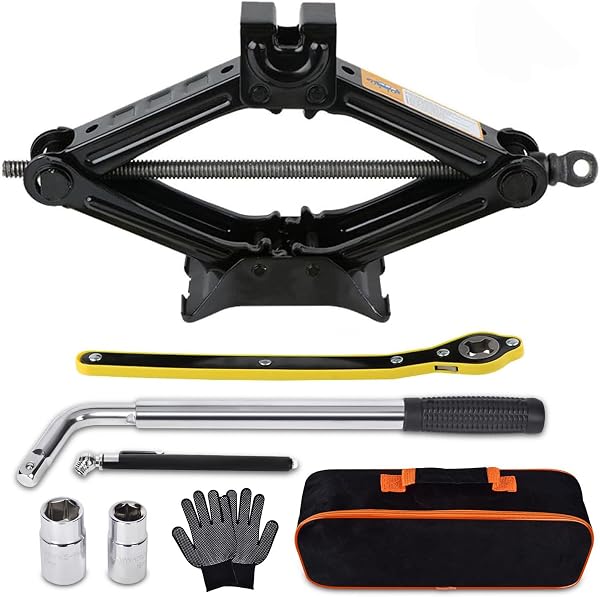 Rarapop Car Jack Kit Scissor Jack for 2 Ton (4409 lbs) Tire Jack Tool Universal Emergency Kit with Lug Wrench Tire Changing for Car SUV - 1