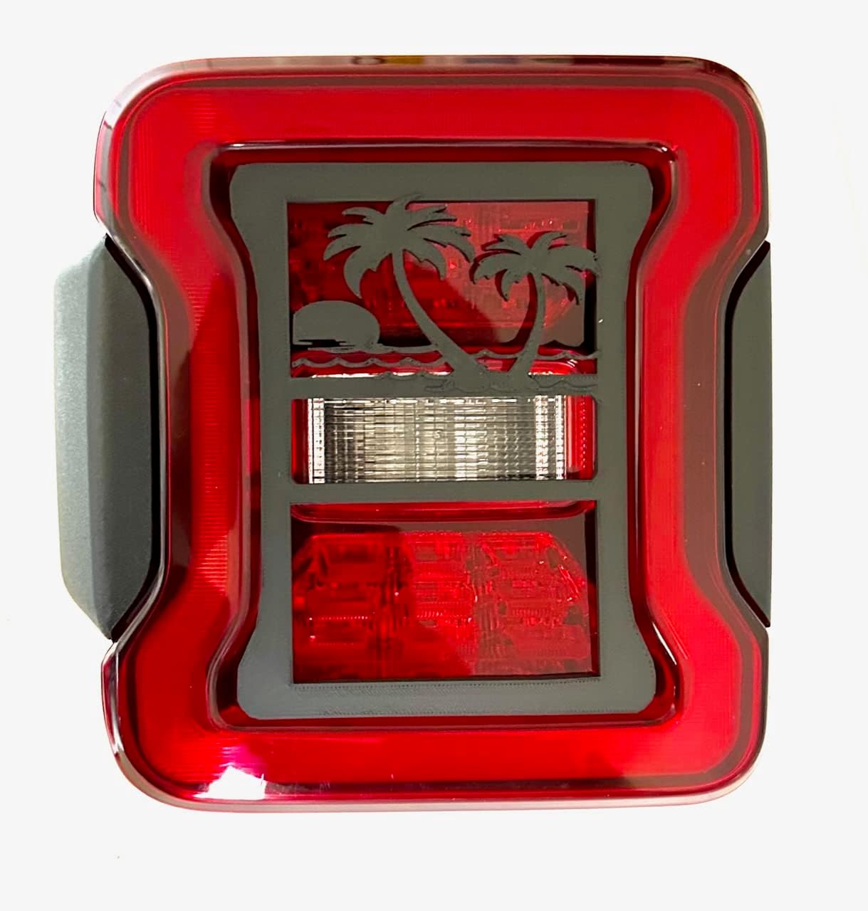 Beach Tropical Scene w Two Palm and Waves in 3D for Jeep Wrangler Led Version JK/JKU/JL Rear Tail Light Covers (2019-2026) Led Version