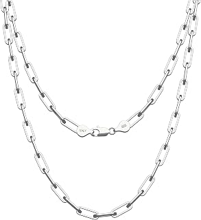 Silver Necklace for women 4mm Paperclip Chain Solid 925 Sterling Silver Clasp Paperclip Chain Silver Chain for women 16/18/20/22/24/26/30 Inches
