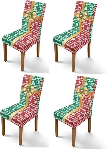 Miniatura 40 de Rnyleeg Juego de 1 fundas de asiento de Feliz Navidad para sillas de comedor, fundas elásticas suaves y cómodas para sillas de comedor con estampado