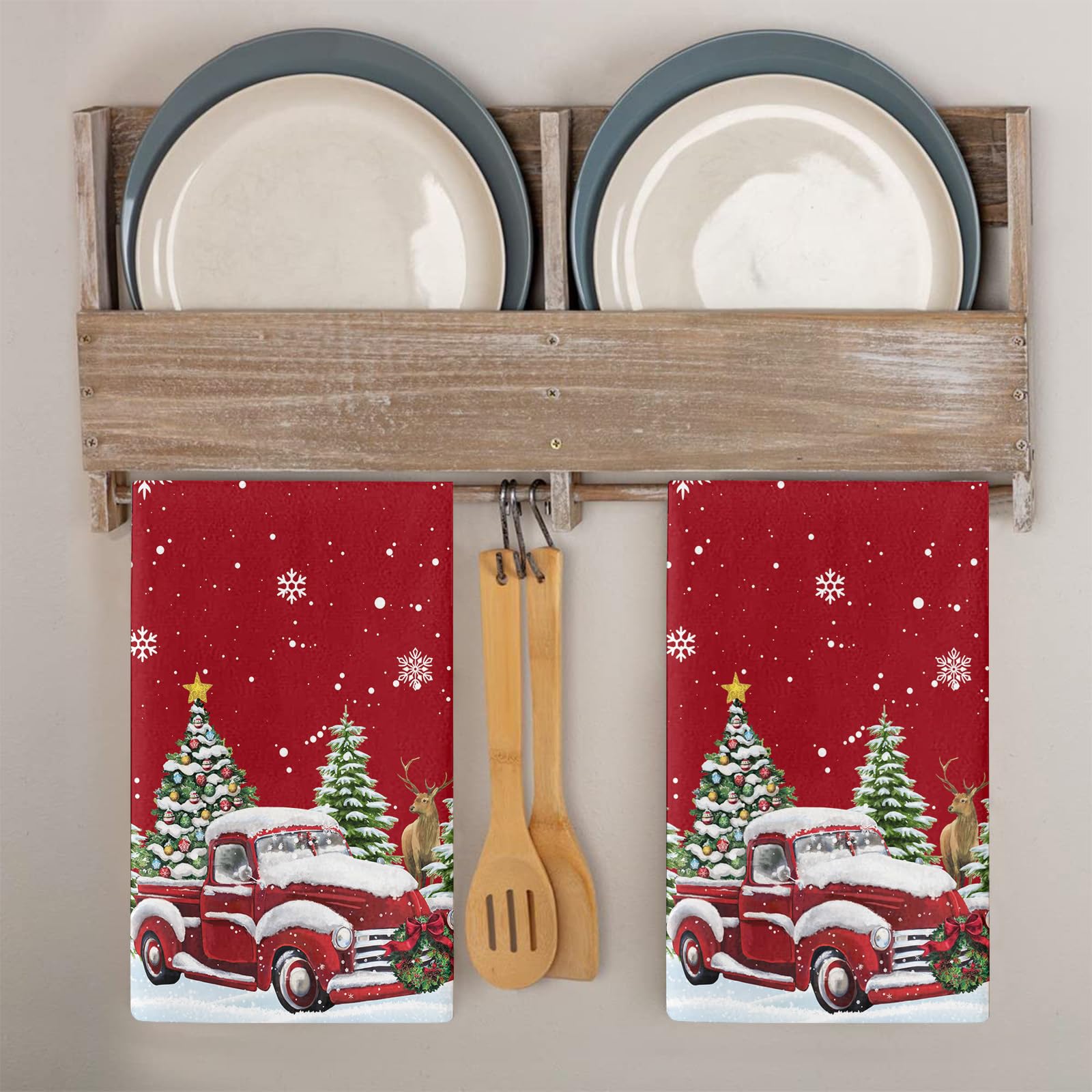 Trapos Cocina Carro De Navidad Rojo Paños de Cocina Suaves y Absorbentes Paños Cocina Reutilizables Trapos de Cocina para Secar Toallas Lavable Toallas de Barra 2 Piezas (44x74 cm)