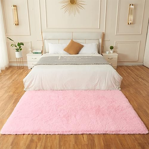 Miniatura 4 de AMTOVO Alfombras de área de pelo largo para dormitorio, alfombra esponjosa rosa de felpa para sala de estar, alfombra de 9 x 12 pies, alfombras