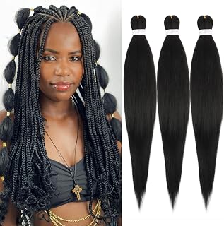 Braiding Hair Pre Stretched 12 Inch 3Packs, Pre stretched Braiding Hair for Professional Braiding Hair Extensions, Hot Water Setting Yaki Texture Synthetic Hair Natural Black(1B)
