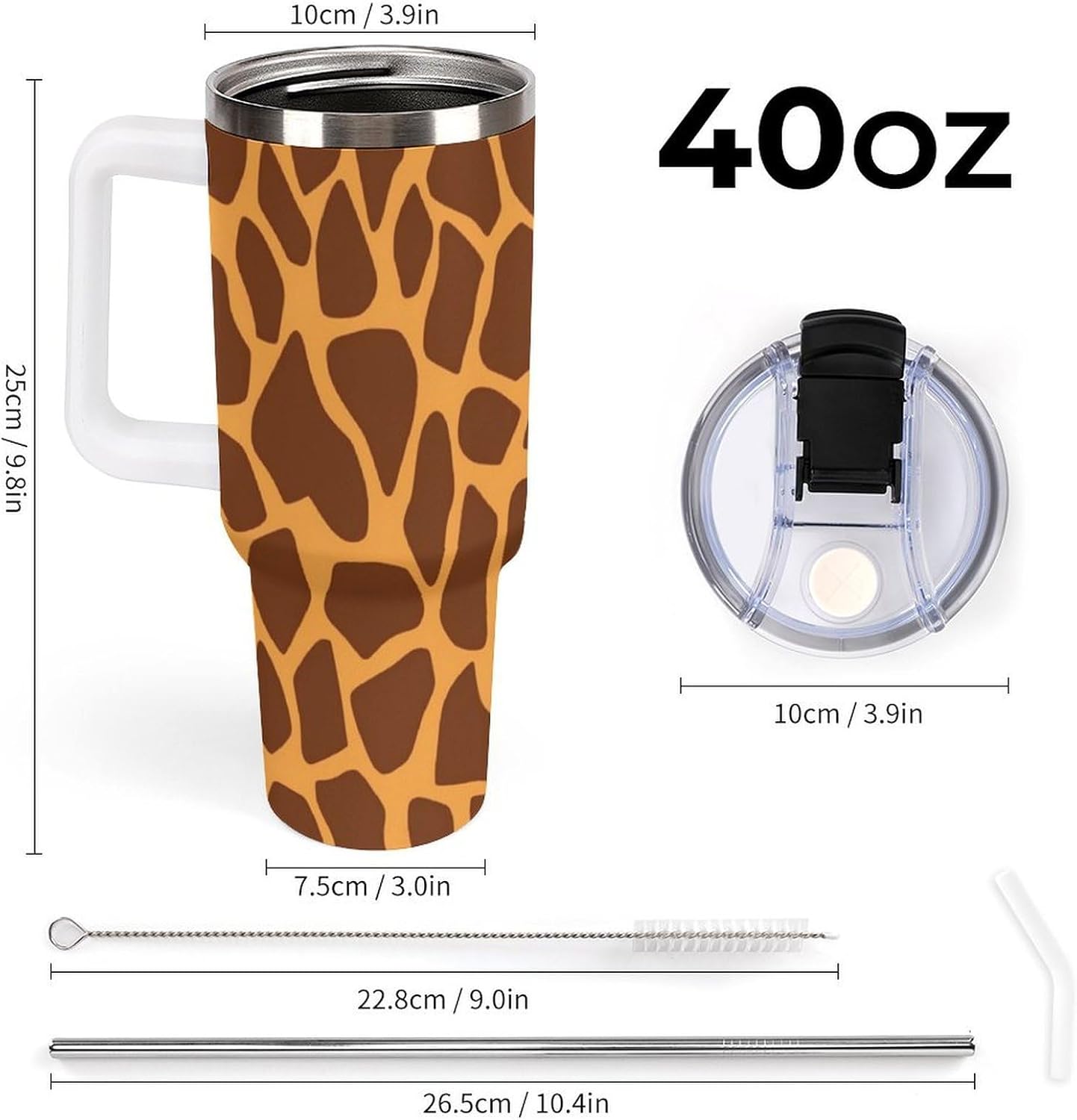 Giraffe Print Travel Coffee Mug Reusable Durable Stainless Steel Insulated Tumbler with Handle And Straw Leak Resistant Portable Thermal Cup Gifts for Men Women 40 Oz