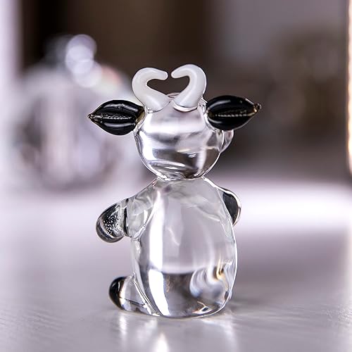 Miniatura 6 de QFkris Figura de vaca de vidrio soplado de 2.5 pulgadas, minifiguras coleccionables hechas a mano de cristal negro de animales de granja, adorno