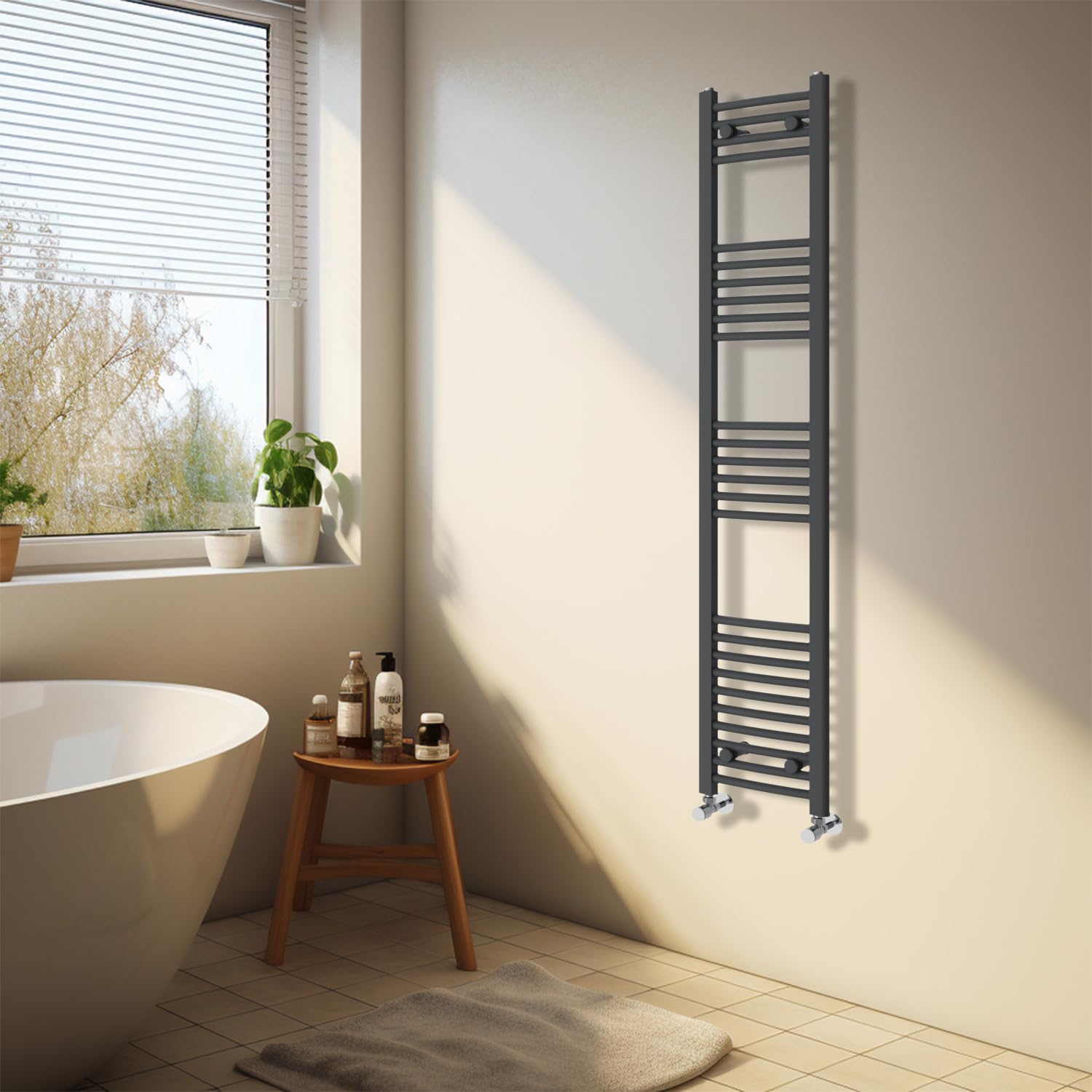 Nrg Anthracite Heated Towel Rail Curved Designer Bathroom Radiator - 1600×300Mm