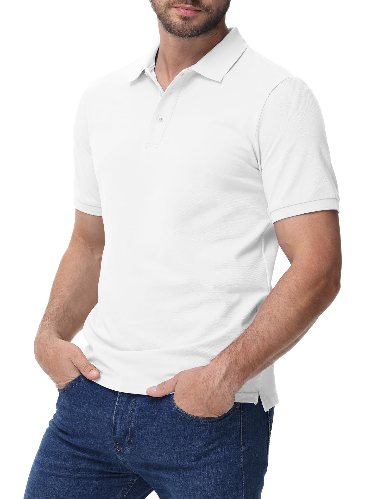 MIER Men's Cotton Pique Polo Shirts, Short Sleeve Golf Work Casual Tops