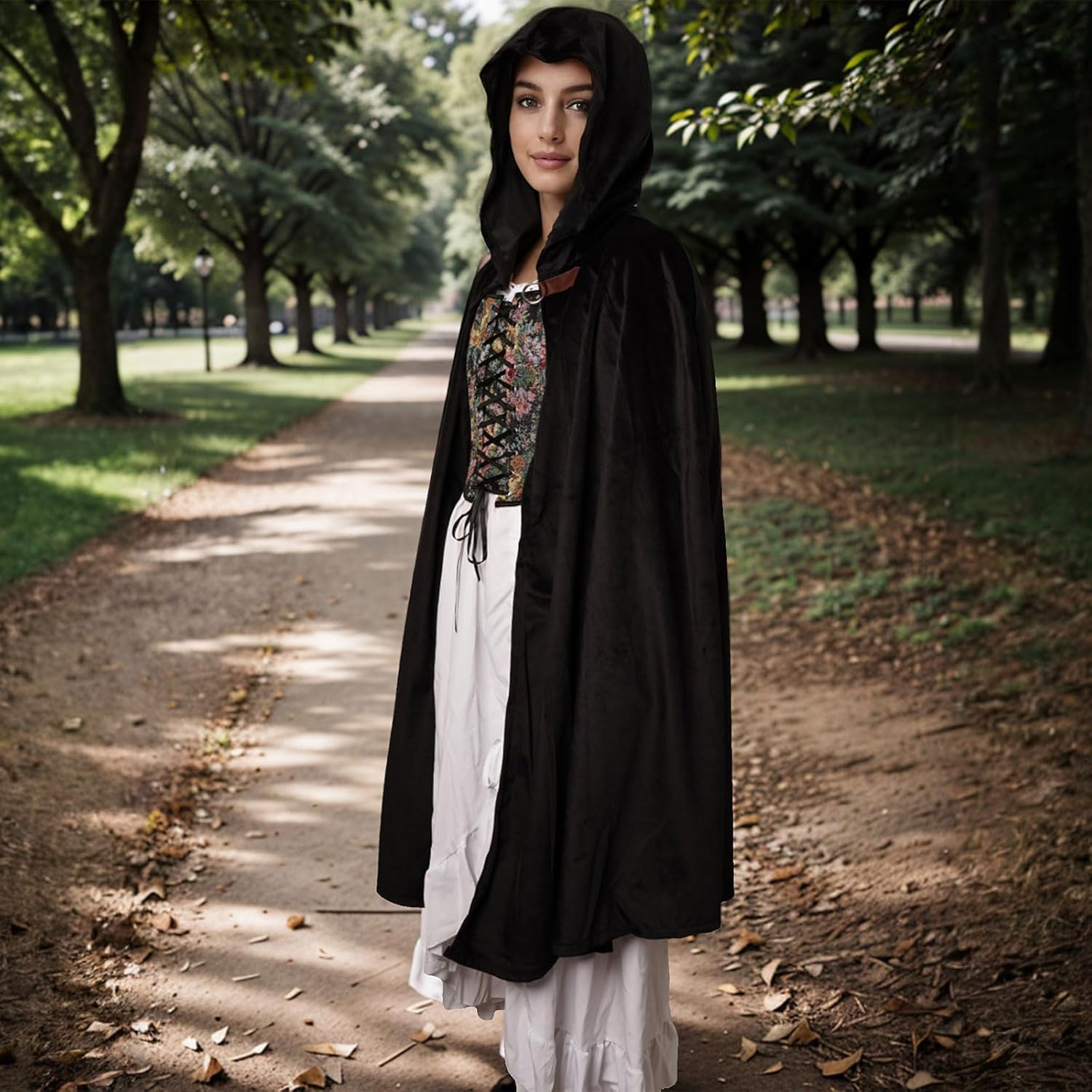 BJE Halloween Costume for Men Kid Cloak Velvet Cloak Renaissance Hooded Cape Cosplay Medieval Ranger Opera Wizard Robe Coat - Image 5