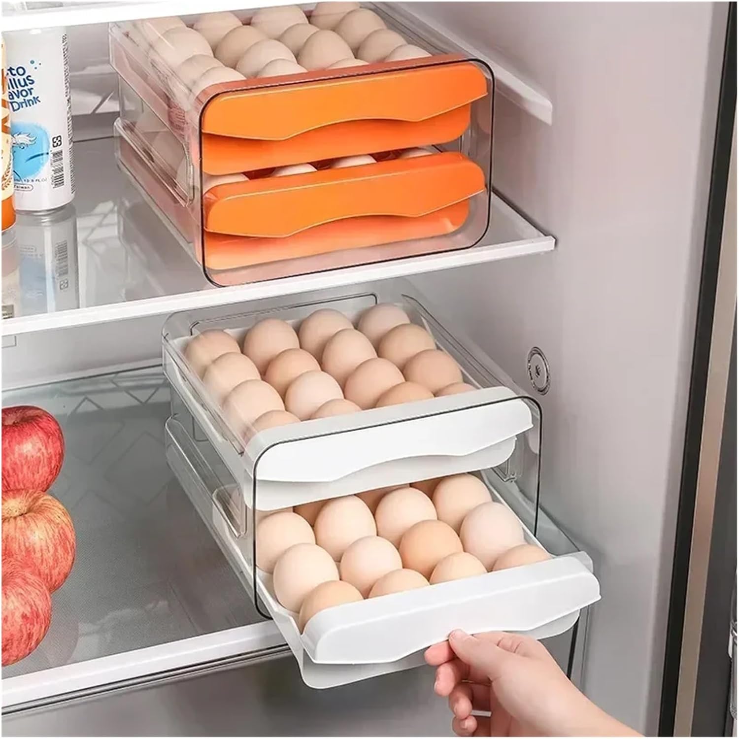1pc 2-Layer Drawer-Style Egg Storage Box – Large Capacity Refrigerator Organizer for Kitchen(Orange)
