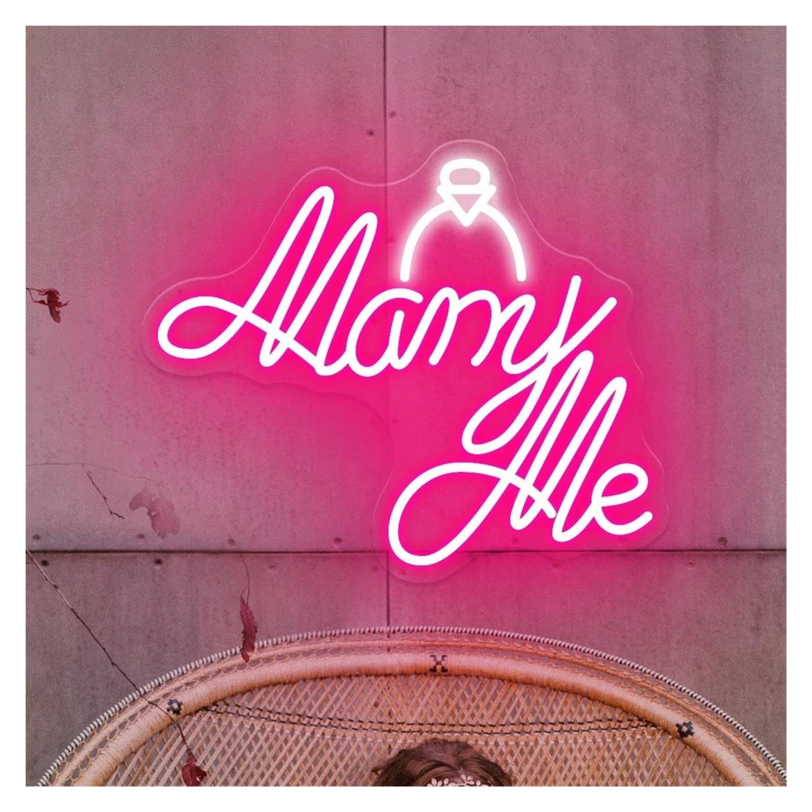 Xenite Style 2 Hanging Art Neon Signs Marry Me Neon Sign Ring Led Light Dimmable For Engagement Party Marriage Proposal Wedding Grass Wall Backdrop Decor 40Cmx34cm