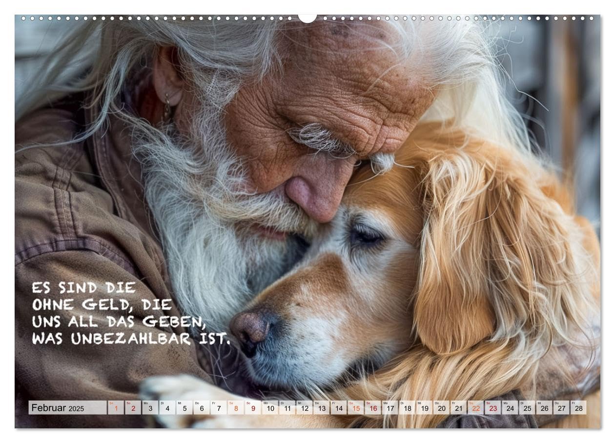 Cani e frasi toccanti (calendario da parete di alta qualità 2025 DIN A2 quer), stampa artistica lucida