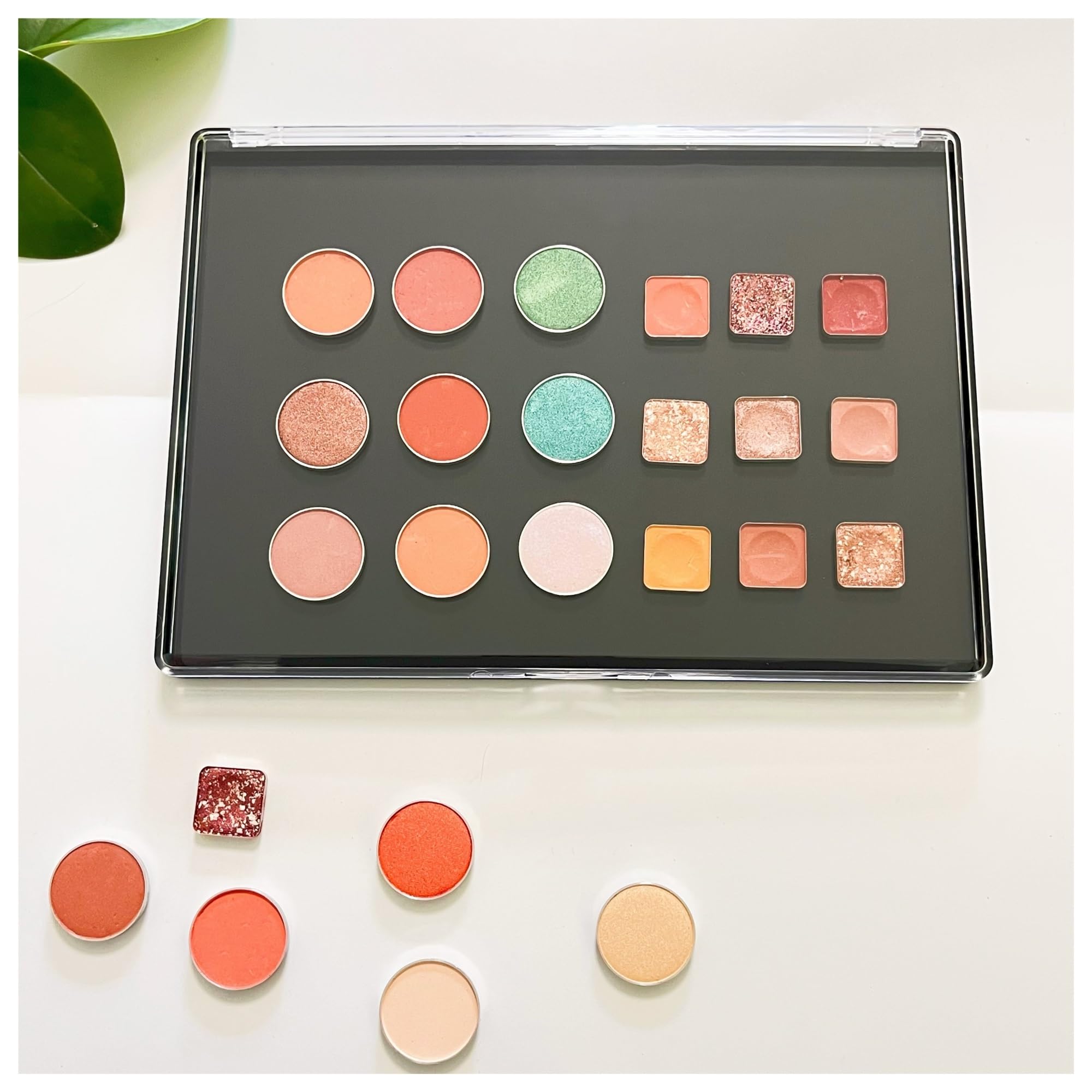 Palette Magnetica Vuota Scatola portaoggetti for trucco con palette di ombretti in plastica magnetica vuota, XL, da 2 pezzi, con coperchio trasparente