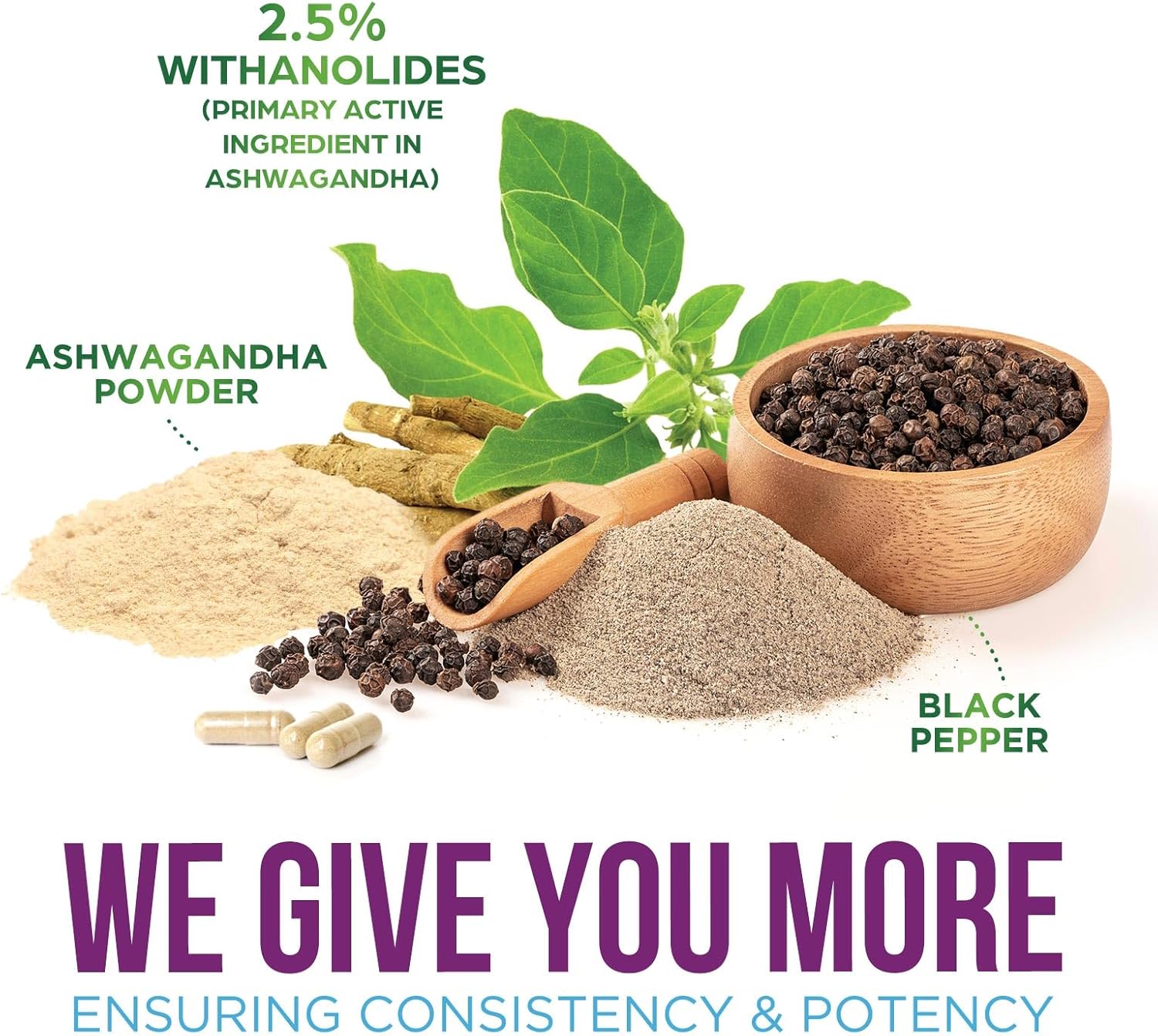 Ashwagandha Supplements 2100mg - 3X Strength Ashwagandha Powder & Root Extract with Black Pepper for Max Absorption, Antioxidant Supplements for Women & Men, Vegan, Bottled in USA - 60 Capsules - Image 7