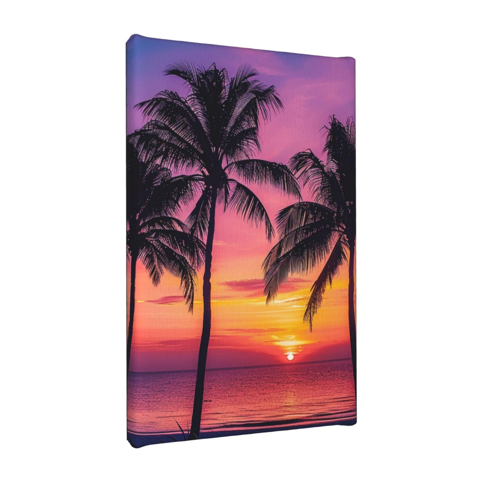 YKLJG Palm Trees Silhouette at Sunset Printed Wall Art Canvas Painting 20x30 CM Wooden Framed Picture Painting Artwork Prints for Bedroom Kitchen Home Office Decor