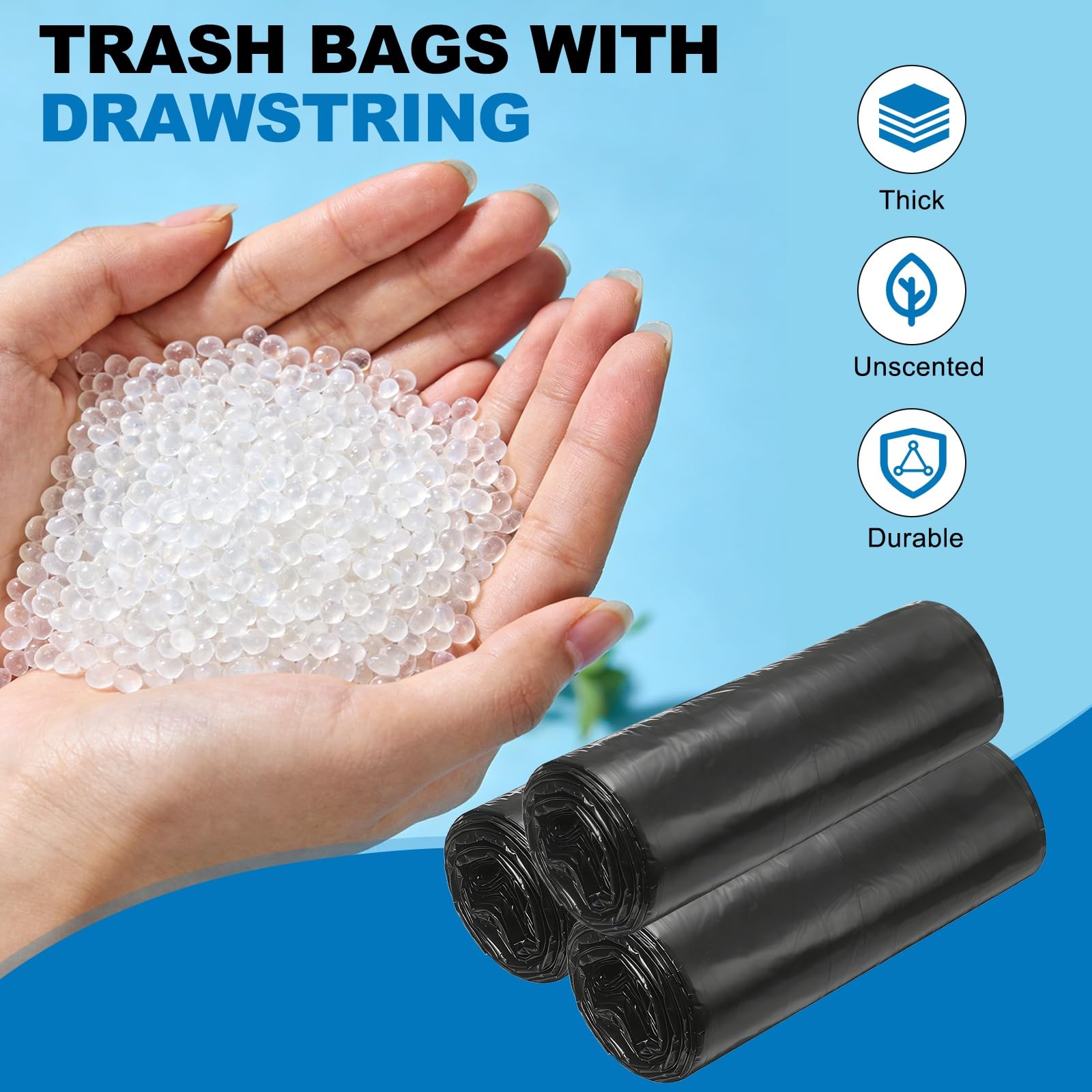 QUARKZMAN 120 Bolsas De Basura Con Cierre De Cordón, 8.7 Galones 24", Bolsas Para Cubo De Basura Sin Aroma Para Hogar Oficina Cocina Sala Dormitorio Coche, Negro
