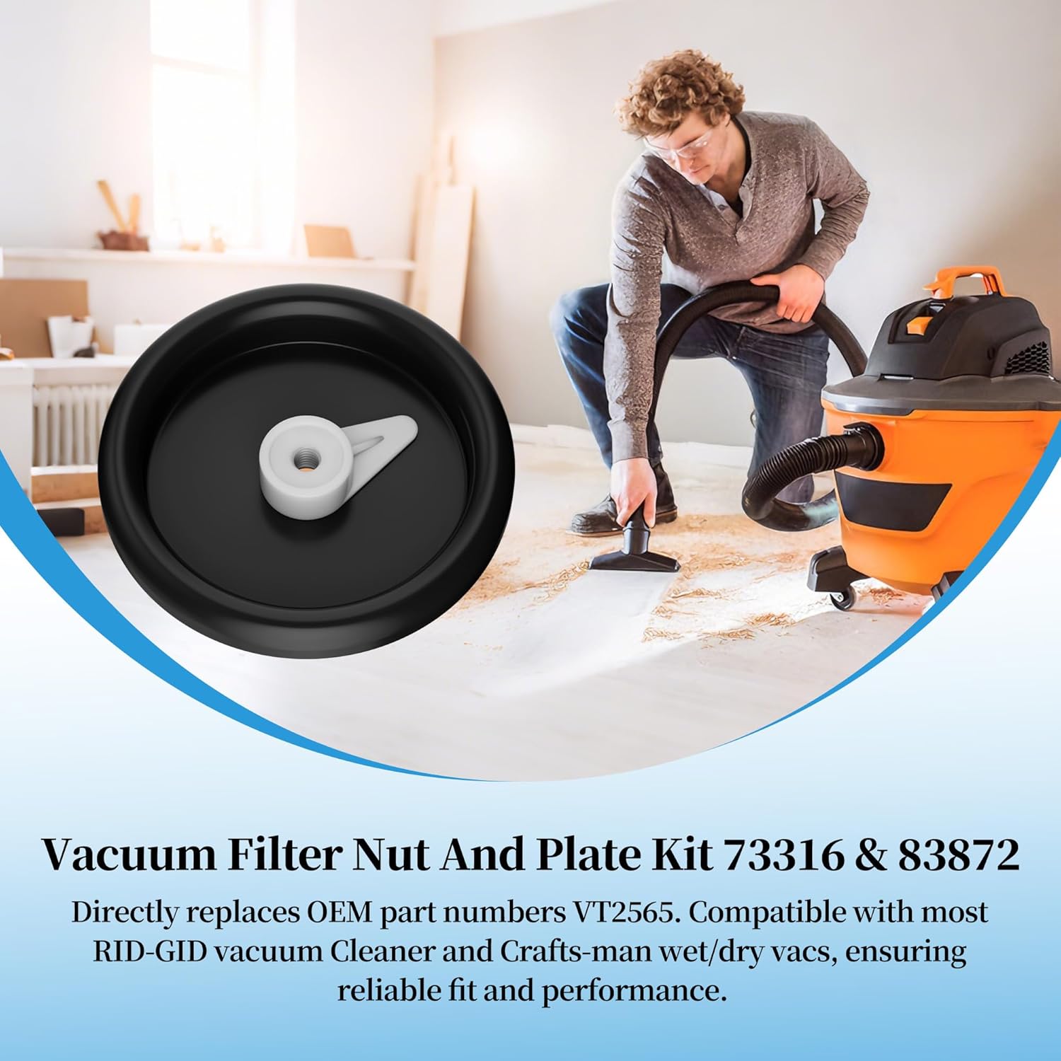 Vacuum Filter Nut and Plate 73316 83872 Replacement, Compatible with Ridgid Wet Dry Shop Vac Parts VT2565, Filter Nut Kit for Vacuum Cleaner Accessories